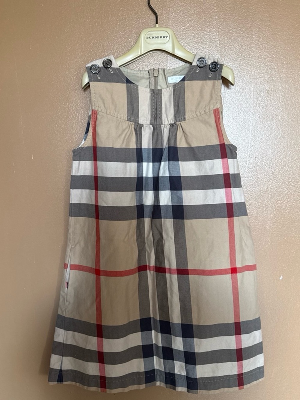 Burberry Beige, Black & Red Plaid Sleeveless Dress